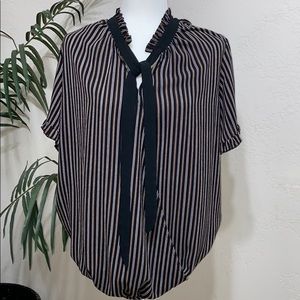 Suzanne Betro  black, white, brown stripe blouse.
